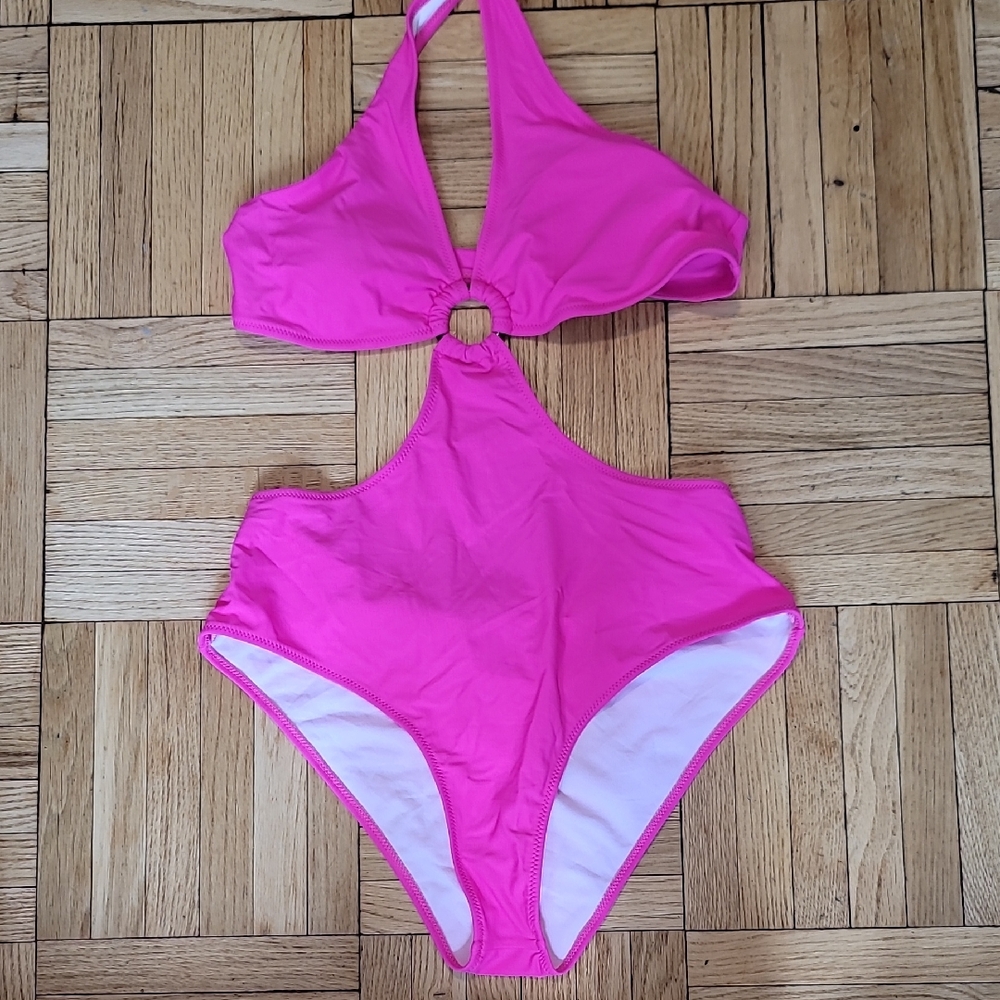 Pink Halter Neck Women Swim One Piece